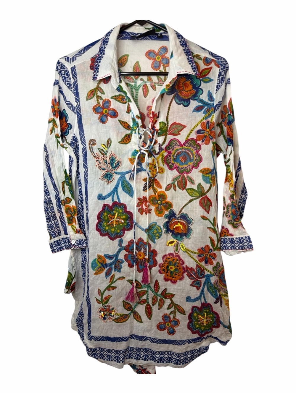 Cream Fiji Beaded KikiSol Tunic with Tassel